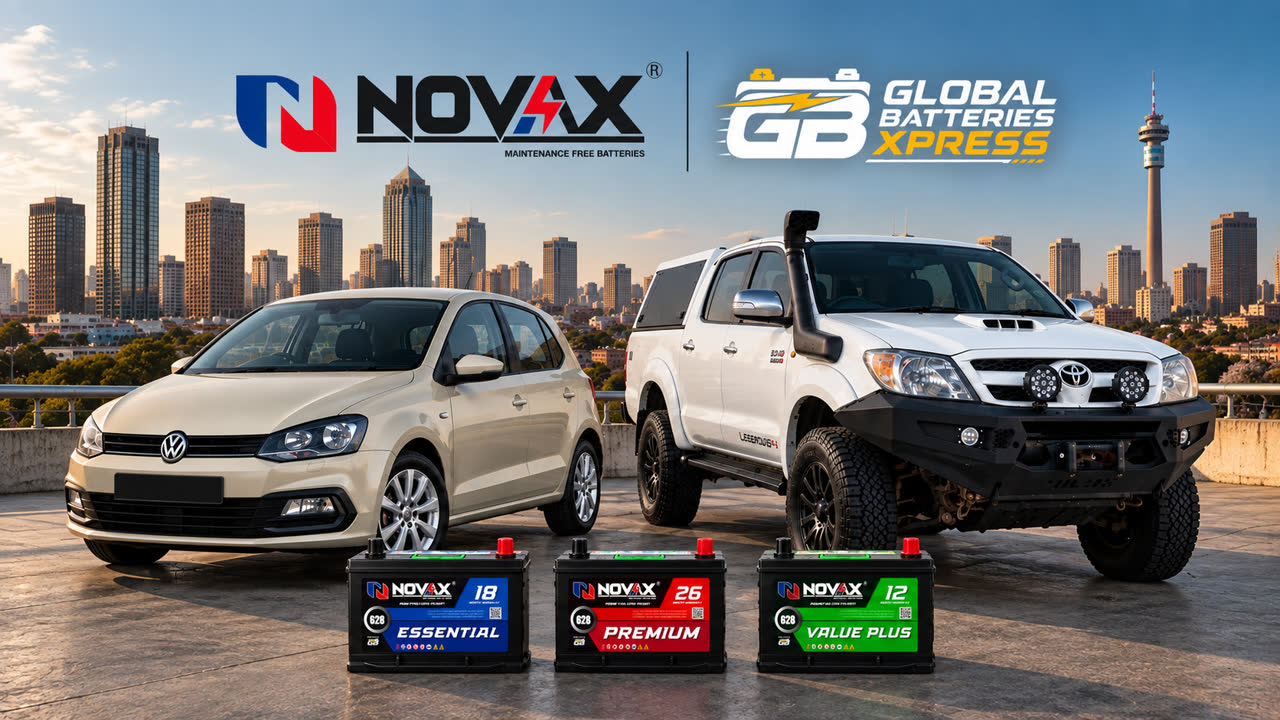 Novax Value Plus, Essential and Premium batteries with a hatchback and a bakkie